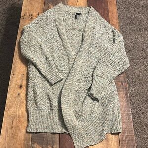 Green knit, long line cardigan